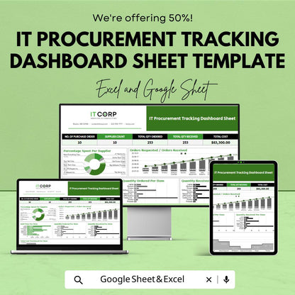 IT Procurement Tracking Dashboard Sheet Template | Excel and Google Sheets | Purchase Order & Supplier Management Tool
