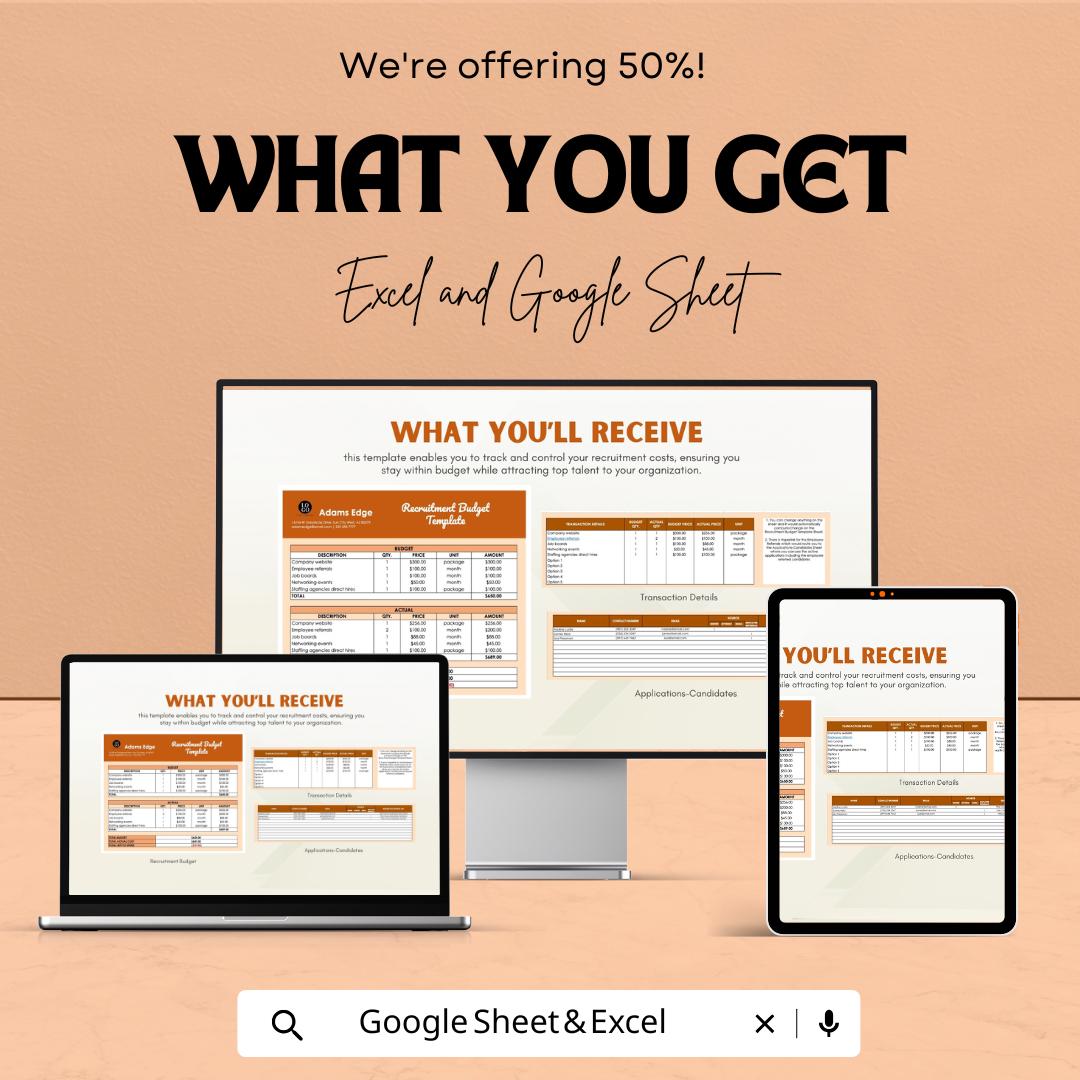 Recruitment Budget Sheet | Excel & Google Sheets Template for Recruitment Costs Management