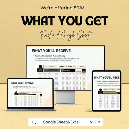 Training Attendance & Punctuality Log HR Sheet | Excel and Google Sheets | Staff Tracker | Employee Record | Attendance Form Template