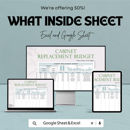 Cabinet Replacement Budget Sheet | Excel & Google Sheet Template | Kitchen Remodel Budget Tracker | Home Improvement Project Tool