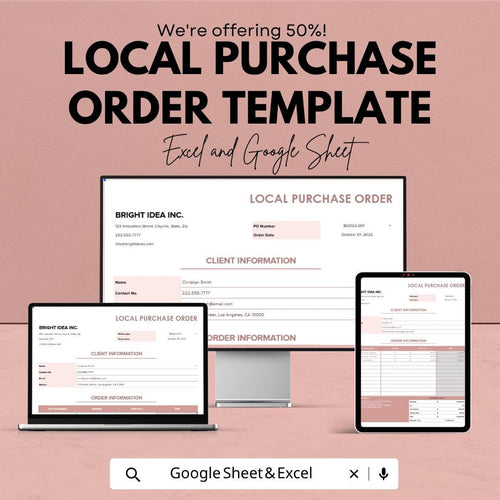 Local Purchase Order Template Excel Google Sheets | Procurement Tracker Spreadsheet | Vendor Order Form | Small Business Purchase Sheet |