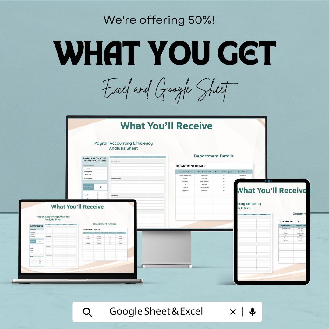Payroll Accounting Efficiency Analysis Template | Payroll Audit Tool | HR Management Spreadsheet | Payroll Performance Tracker