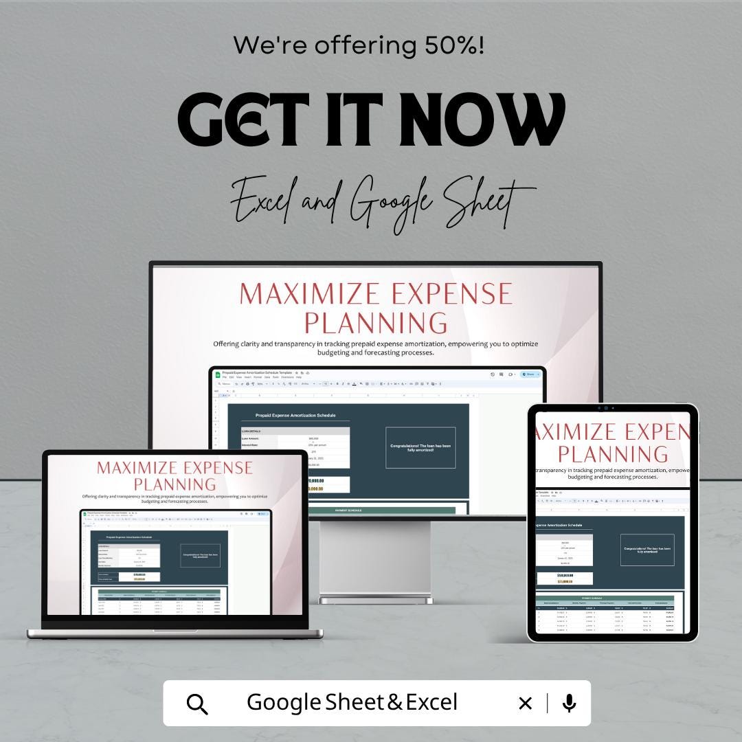 Prepaid Expense Amortization Schedule Template | Expense Tracking Excel | Accounting Spreadsheet | Business Finance Template