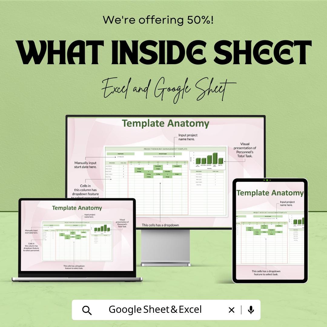 Resource Management Sheet | Project Resource Planner | Excel & Google Sheets Template | Task and Personnel Allocation Tool