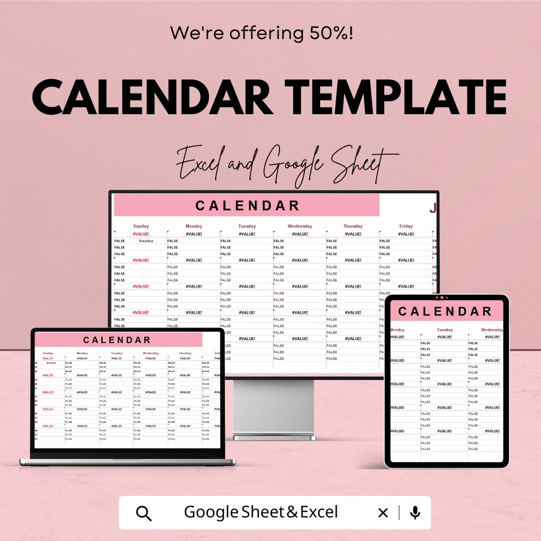 Calendar Template | Editable Monthly Planner | Digital Yearly Organizer | Printable Schedule Tracker | Instant Download