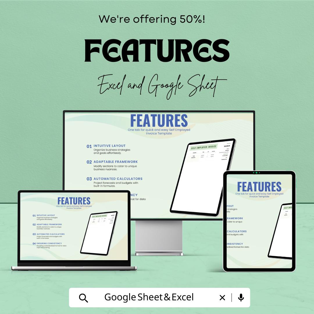 Self Employed Invoice Template | Business Invoice for Freelancers | Editable Billing Spreadsheet | Digital Invoice Template