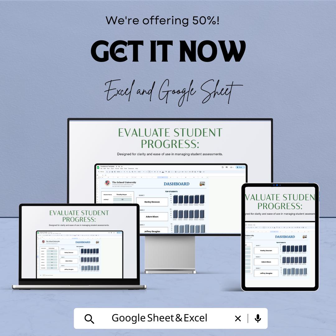 Gradebook Template | Excel and Google Sheets | Teacher Grade Tracker | Student Progress Dashboard | Editable Classroom Spreadsheet