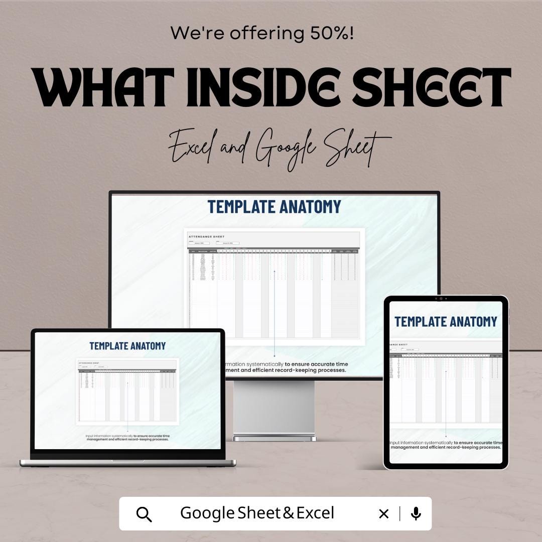 Attendance Template | Employee Attendance Tracker | Excel and Google Sheets Time Log | Staff Attendance Sheet | HR Printable Template