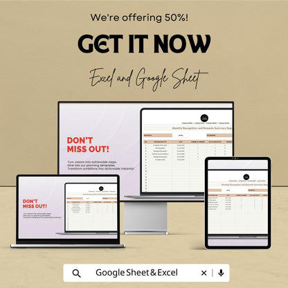 Monthly Recognition and Rewards Summary Report | HR Template for Excel & Google Sheets | Employee Recognition Tracker