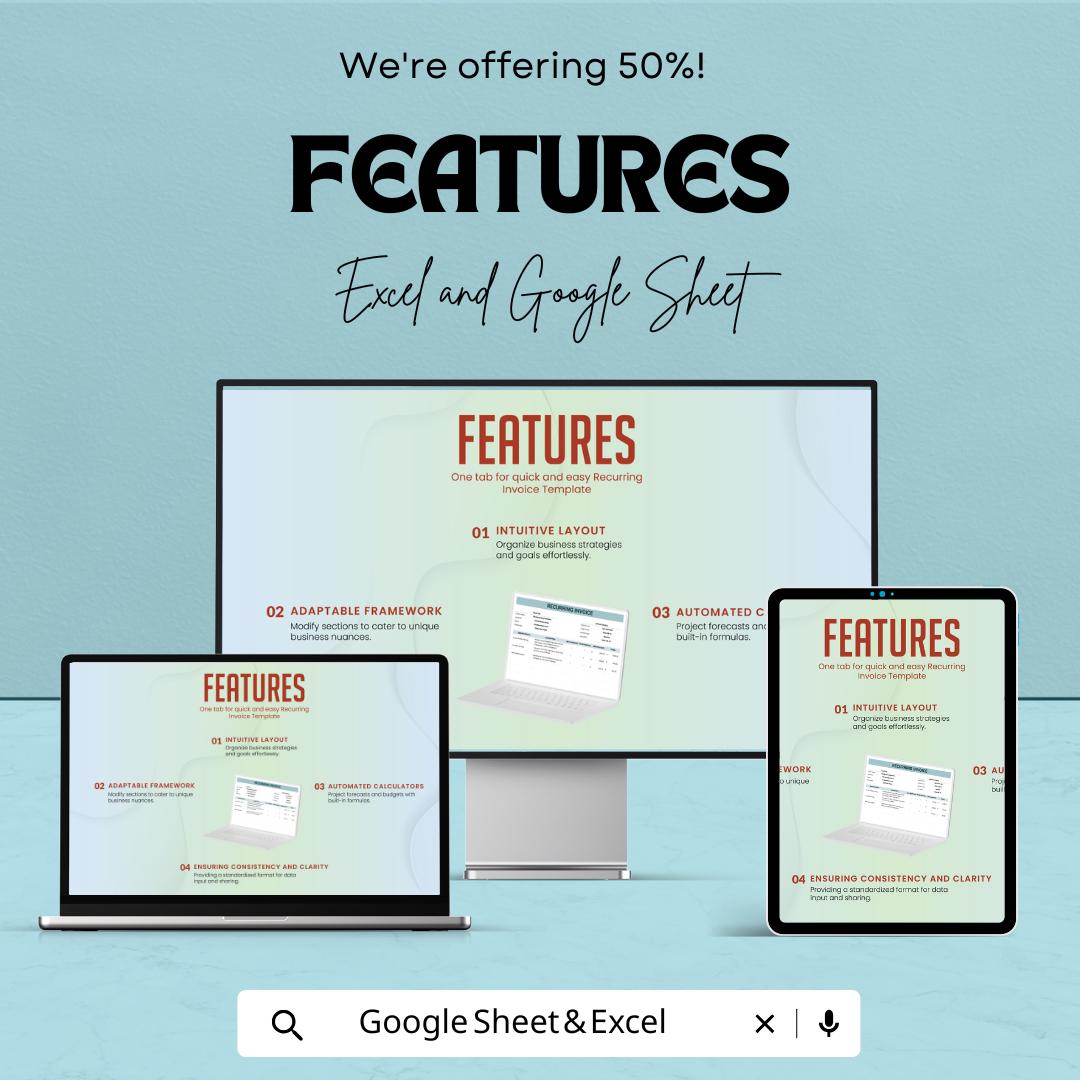 Recurring Invoice Template | Subscription Billing Template | Automated Invoice Sheet | Editable Business Billing | Printable Payment Tracker
