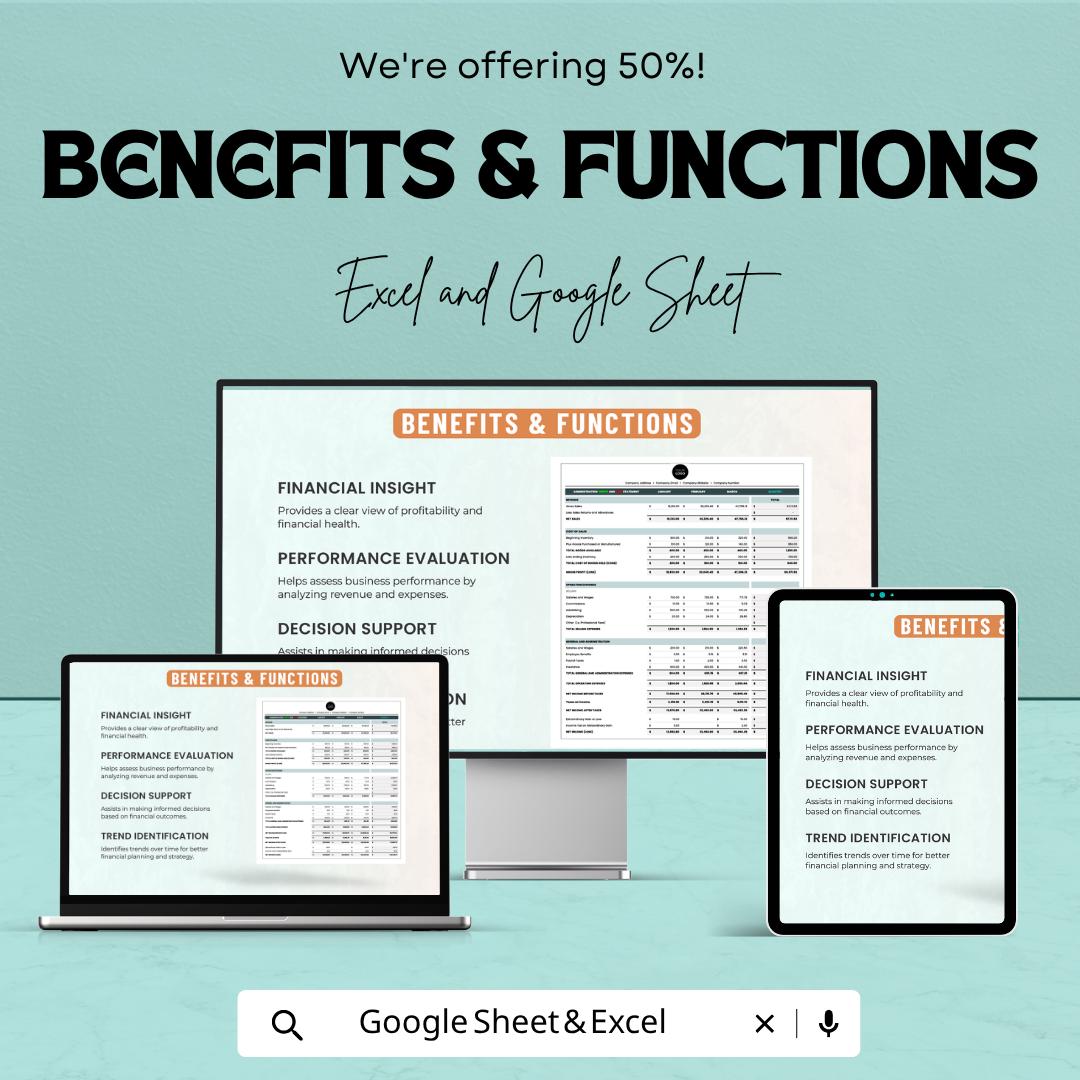Profit and Loss Statement Template  | Income Statement Template | Business Finance Tracker | Monthly Profit Loss Spreadsheet