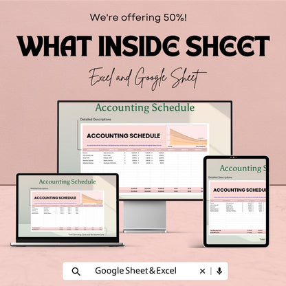 Accounting Schedule Template | Financial Tracking Spreadsheet | Monthly Expense Tracker Template | Business Finance Planner