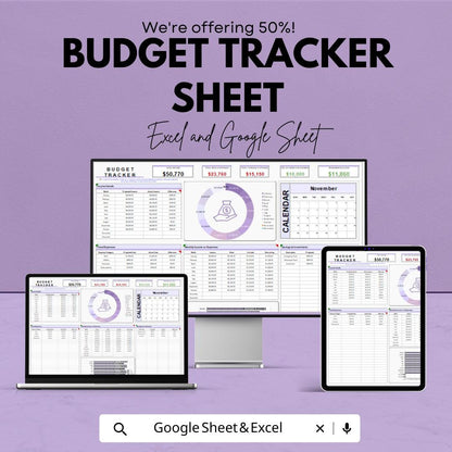 Budget Tracker Sheet | Personal Finance Management Template | Excel & Google Sheet | Budget Planner | Expense Tracker | Money Management