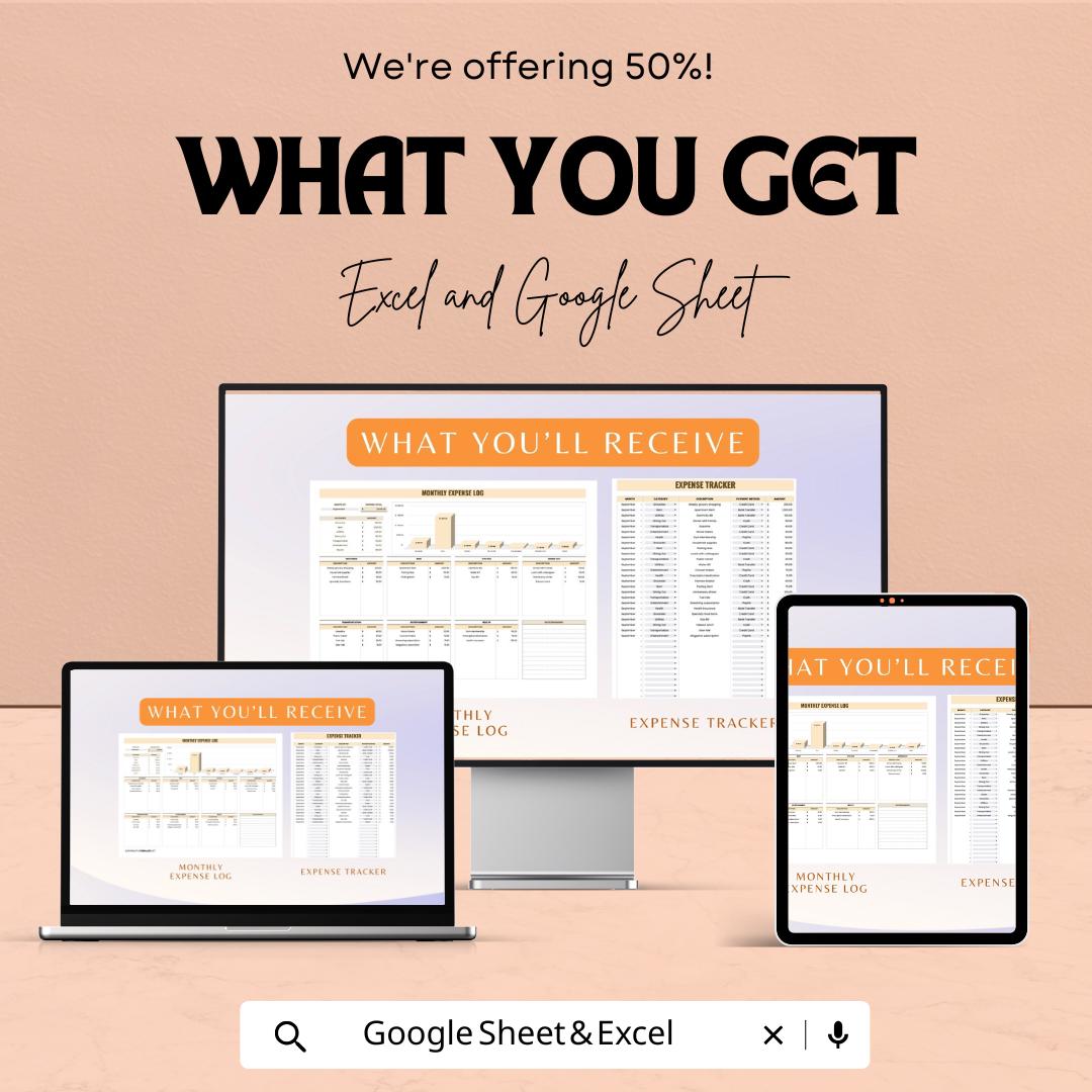 Monthly Expense Sheet Excel & Google Sheets | Budget Tracker, Spending Log, and Expense Analysis Template