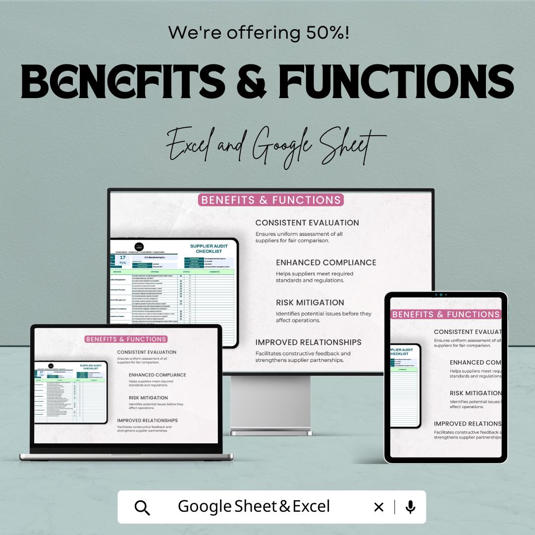 Operations Supplier Audit Checklist Template | Vendor Compliance Audit Tool | Excel & Google Sheets