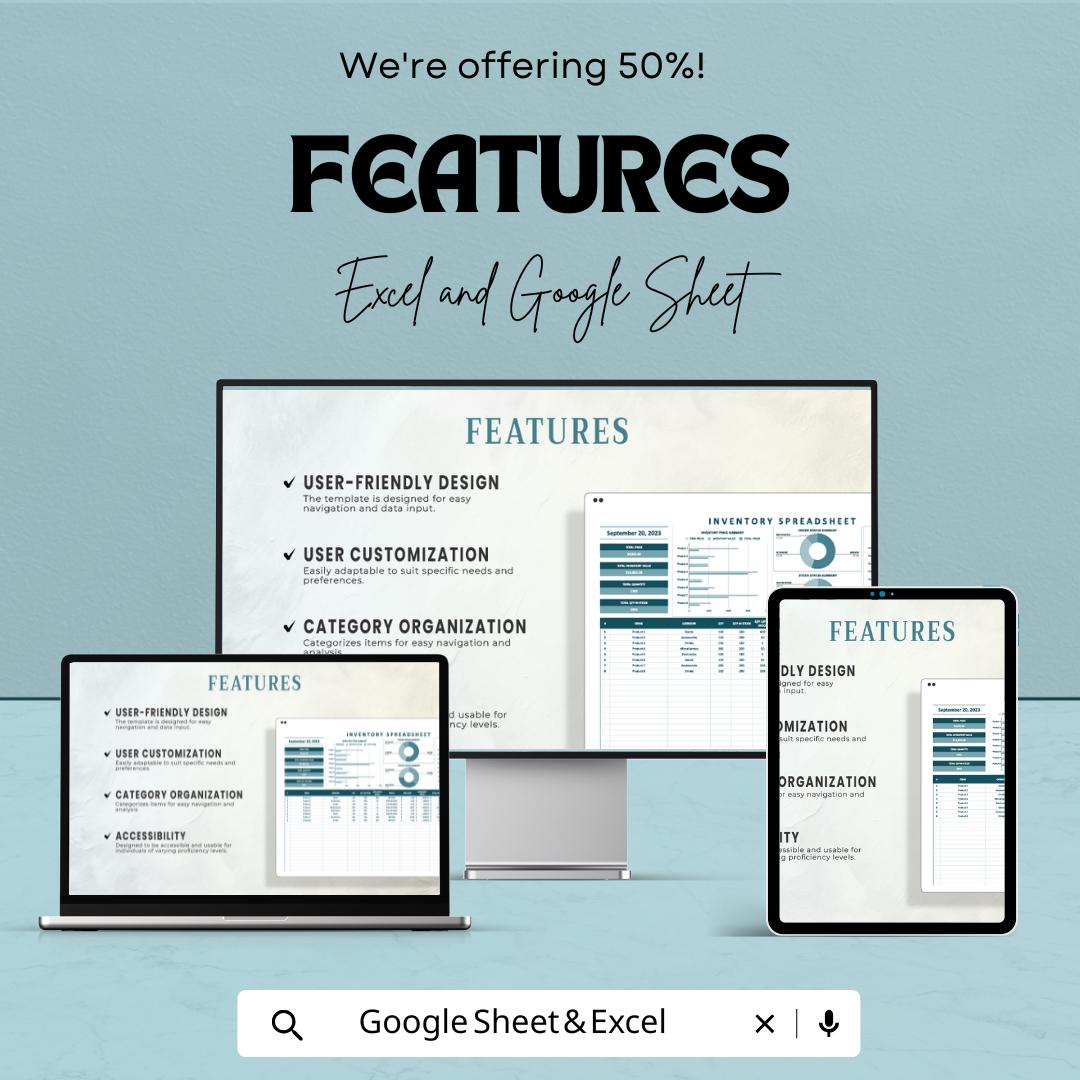 Inventory Spreadsheet Template | Google Sheet | Stock Tracking | Inventory Management System | Real-time Data Analysis | Instant Download
