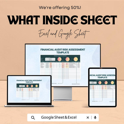 Financial Audit Risk Assessment Template | Audit Risk Matrix, Internal Control Evaluation, Compliance Review Sheet | Excel and Google Sheets