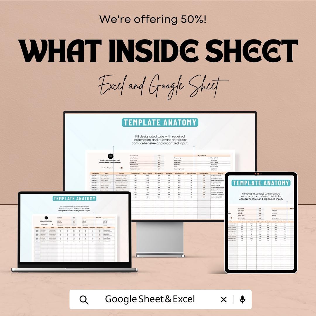 Operations Workforce Productivity Report Template | Team Performance Dashboard | Excel & Google Sheets Template