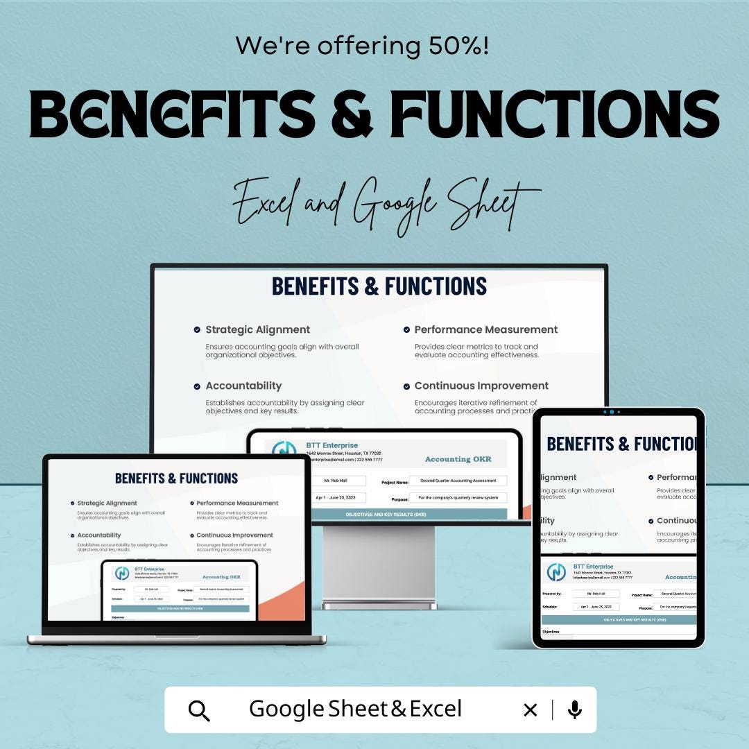 Accounting OKR Sheet | Excel & Google Sheets Goal Tracker | Objective Key Result Template | Finance OKR Planner | Editable OKR Format