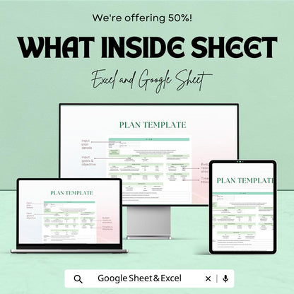 Plan Template | Project Planning Spreadsheet | Goal Tracker Organizer | Excel & Google Sheets | Business and Personal Planning Sheet