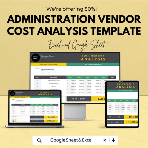Administration Vendor Cost Analysis Template, , Supplier Cost Comparison, Procurement Budget Tracker