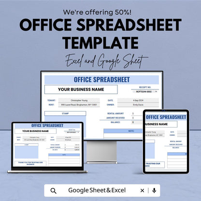 Office Spreadsheet Template | Business Receipt Tracker | Office Invoice & Payment Record Template | Small Business Spreadsheet
