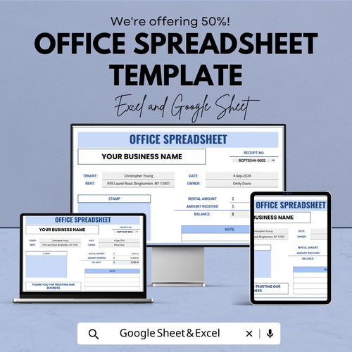 Office Spreadsheet Template | Business Receipt Tracker | Office Invoice & Payment Record Template | Small Business Spreadsheet