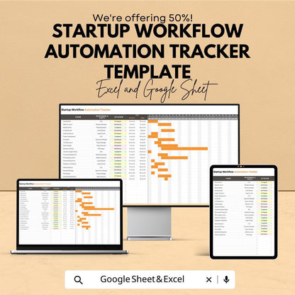 Startup Workflow Automation Tracker Template | Excel & Google Sheets Process Tracker | Business Automation Spreadsheet
