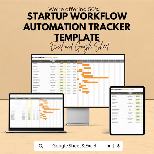 Startup Workflow Automation Tracker Template | Excel & Google Sheets Process Tracker | Business Automation Spreadsheet