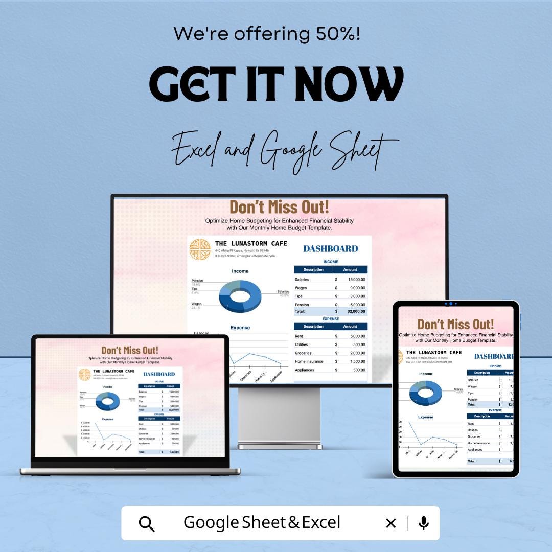 Monthly Home Budget Template | Home Budget Spreadsheet | Excel & Google Sheets Monthly Expense Tracker | Household Budget Planner