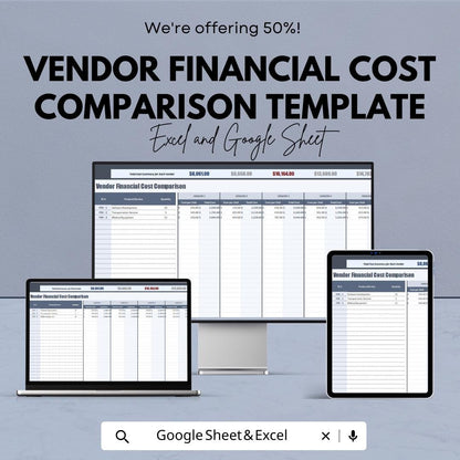 Vendor Financial Cost Comparison Template | Vendor Pricing Analysis | Cost Comparison Sheet | Excel & Google Sheets | Supplier Cost Tracker