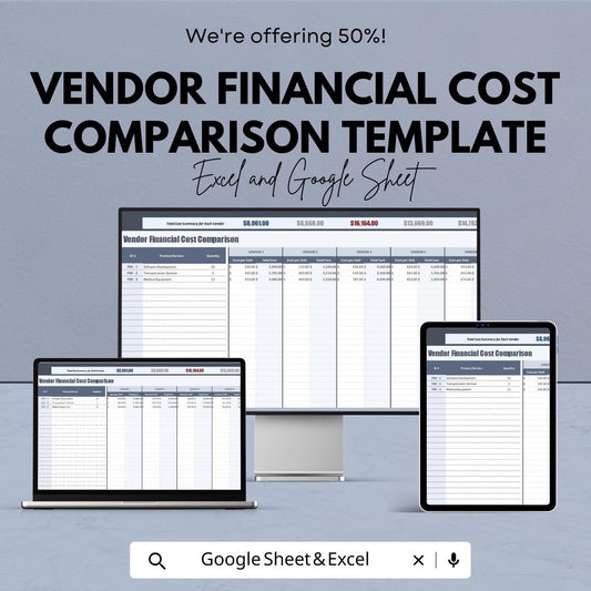 Vendor Financial Cost Comparison Template | Vendor Pricing Analysis | Cost Comparison Sheet | Excel & Google Sheets | Supplier Cost Tracker