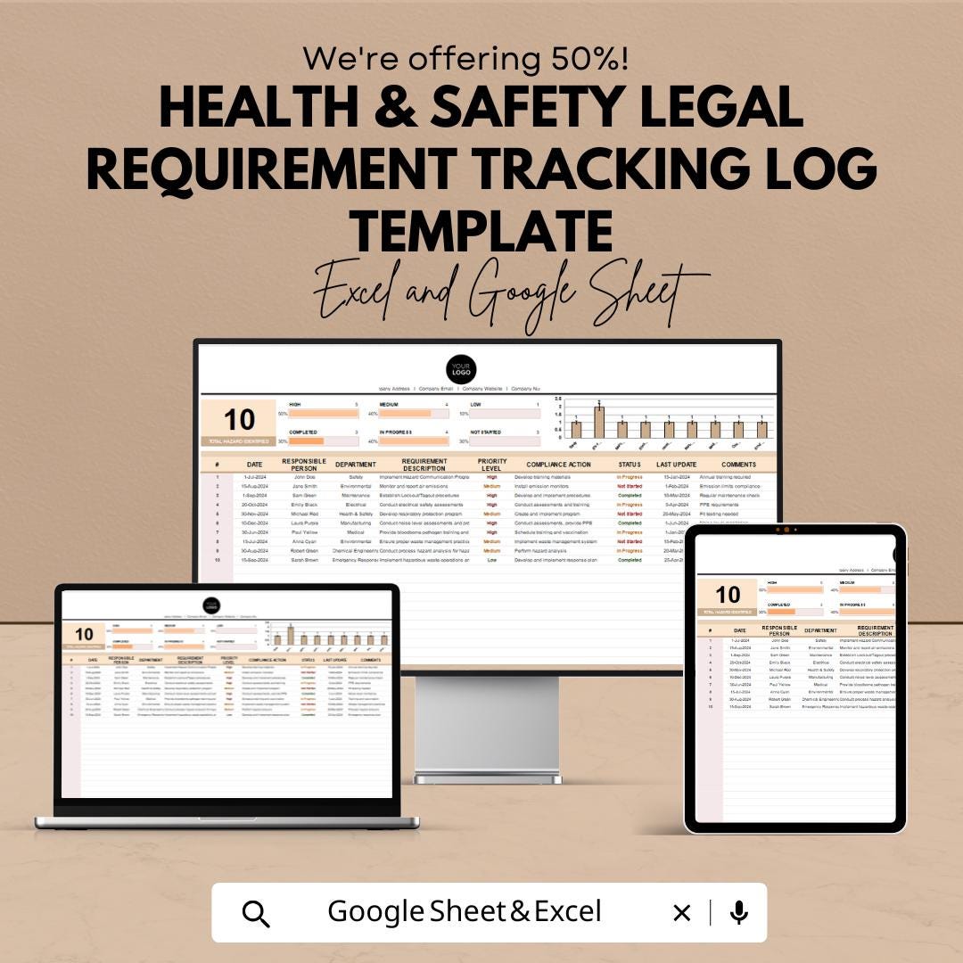 Health and Safety Legal Requirement Tracking Log Template | Compliance Tracker Spreadsheet  Risk & Audit Management