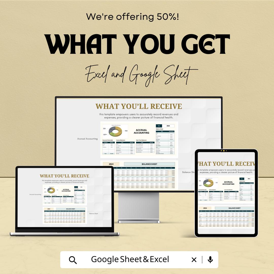 Accrual Accounting Template | Balance Sheet & Income Statement Dashboard | Financial Reporting Spreadsheet | Excel and Google Sheets