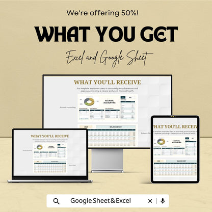 Accrual Accounting Template | Balance Sheet & Income Statement Dashboard | Financial Reporting Spreadsheet | Excel and Google Sheets