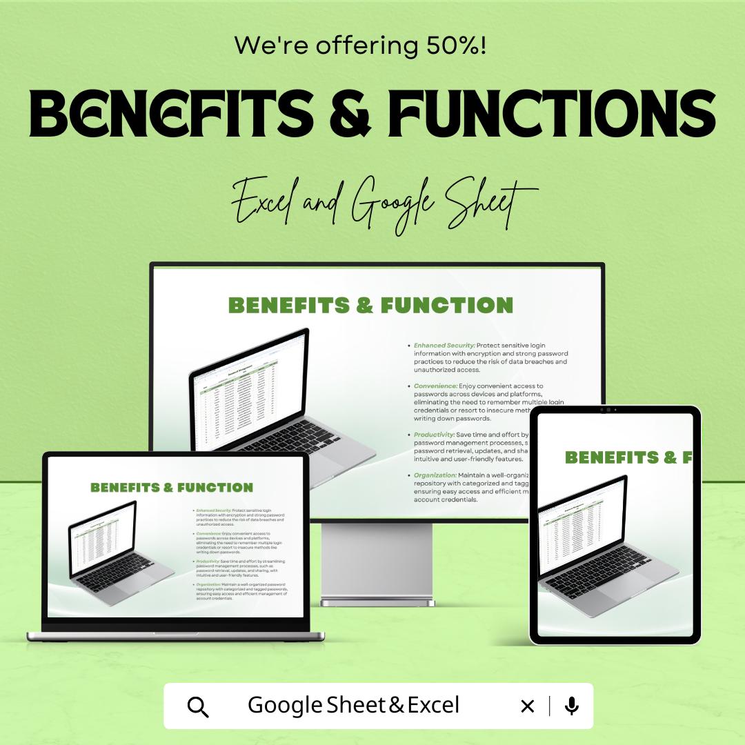 Password Manager Dashboard Excel and Google Sheet | Track Account Usage, Security Status & Password Health | Customizable Template
