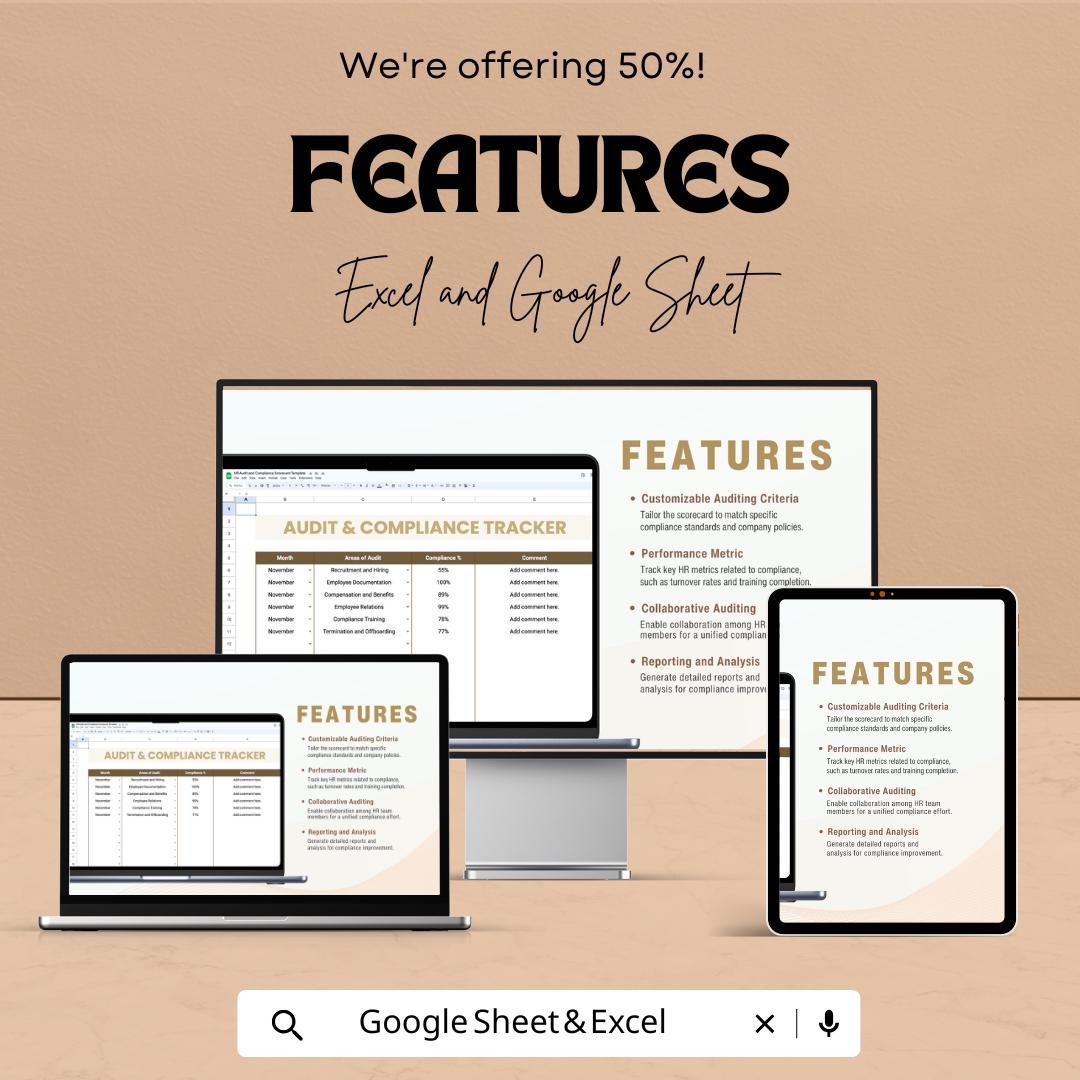 HR Audit and Compliance Scorecard Template | HR Compliance Tracker | Audit Checklist | Excel & Google Sheets HR Template