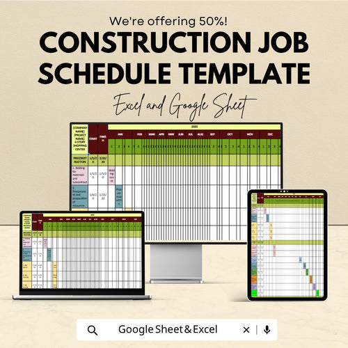 Construction Schedule Template | Project Timeline Planner | Gantt Chart Template | Construction Project Management Tool