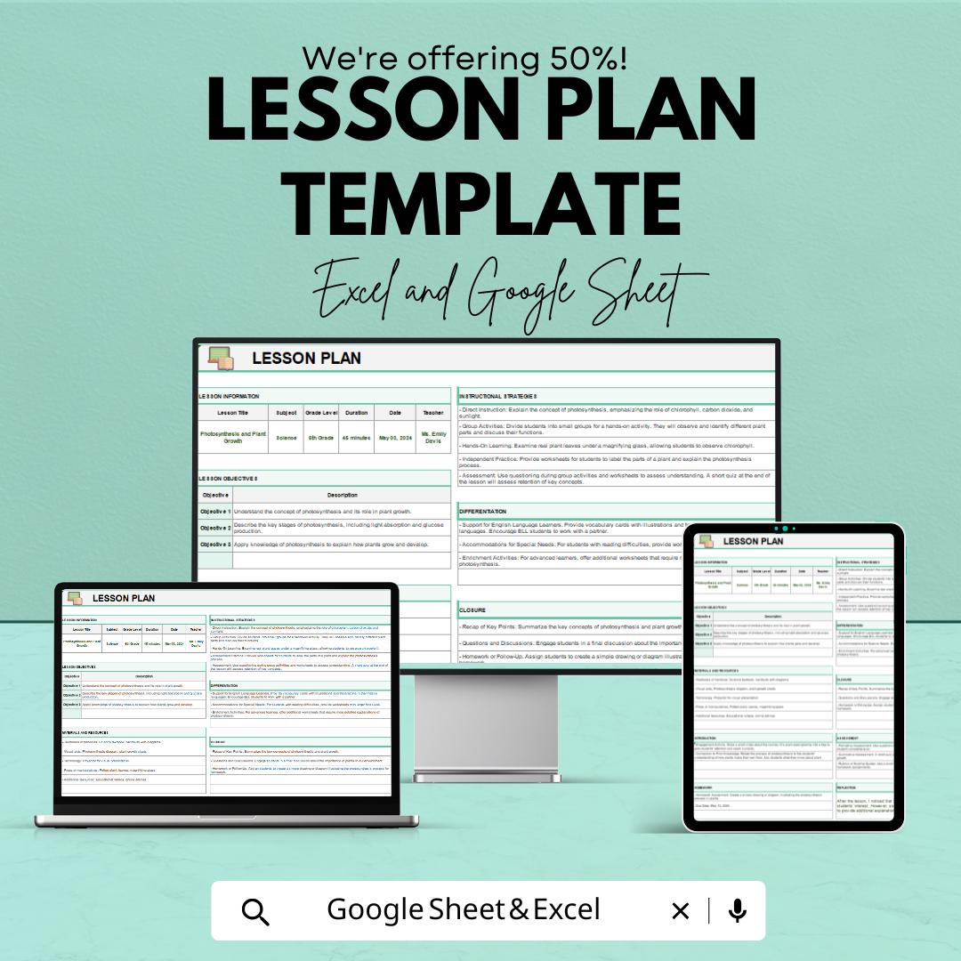 Lesson Plan Template | Teacher Planning Template | Editable Lesson Planner | Classroom Organization Tool | Daily & Weekly Teaching Plan