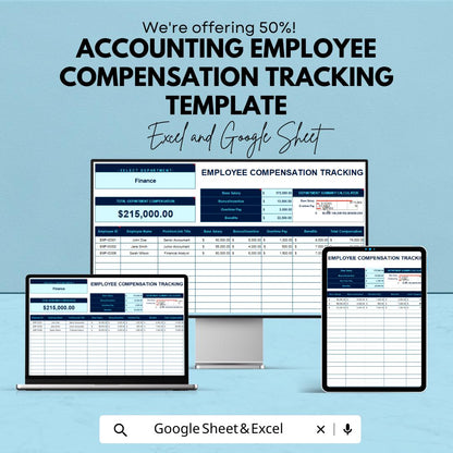 Accounting Employee Compensation Tracking Template | Payroll Tracking Spreadsheet | Employee Pay Record Manager