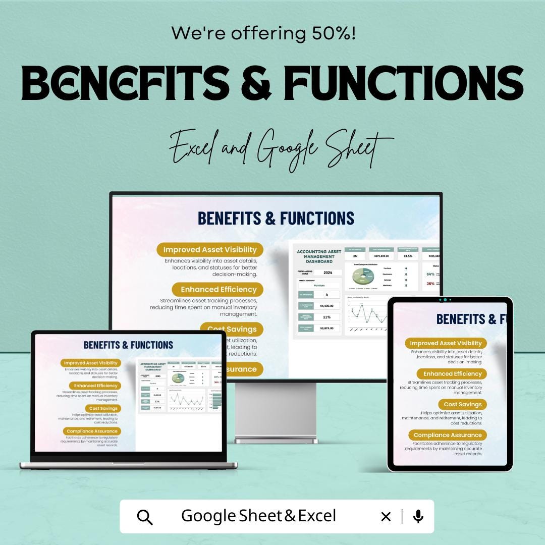 Accounting Asset Management Dashboard Template | Asset Tracking Dashboard | Depreciation & Inventory Tracker