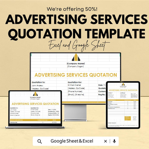 Advertising Services Quotation Template | Marketing Quote Sheet | Estimate Form | Agency Quotation Format | Editable Business Template