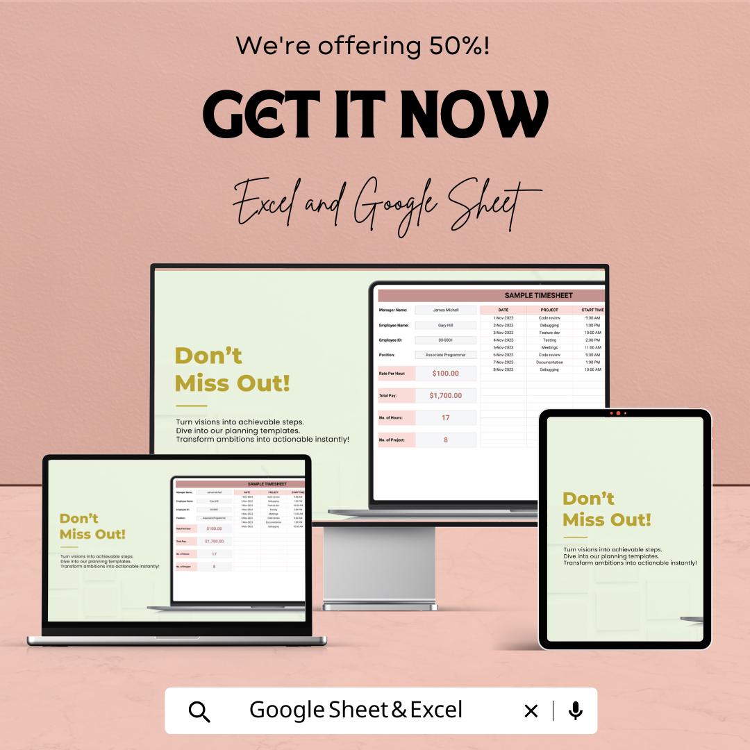 Sample Timesheet Template | Employee Work Hours Log | Time Tracking Sheet | Payroll Timesheet | Editable Work Log
