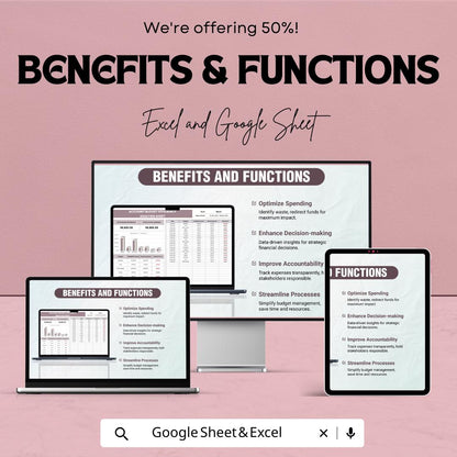 Account Budget Efficiency Analysis Sheet Template | Expense Tracker | Monthly Budget Planner | Financial Report Dashboard