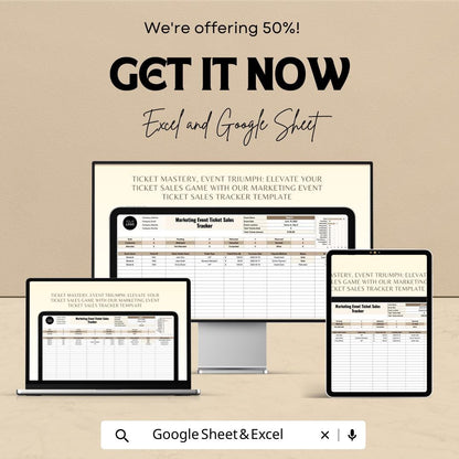 Marketing Event Ticket Sales Tracker Template | Event Ticket Spreadsheet | Ticket Inventory & Revenue Tracker | Event Sales Dashboard