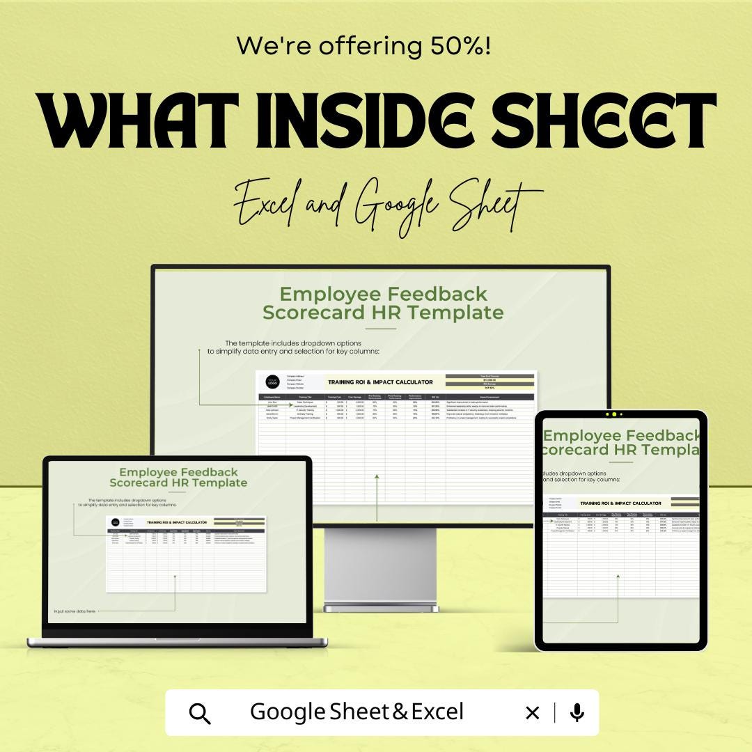 Employee Feedback Scorecard HR Sheet | Excel & Google Sheet Template | Performance Review Tracker | Staff Feedback Form