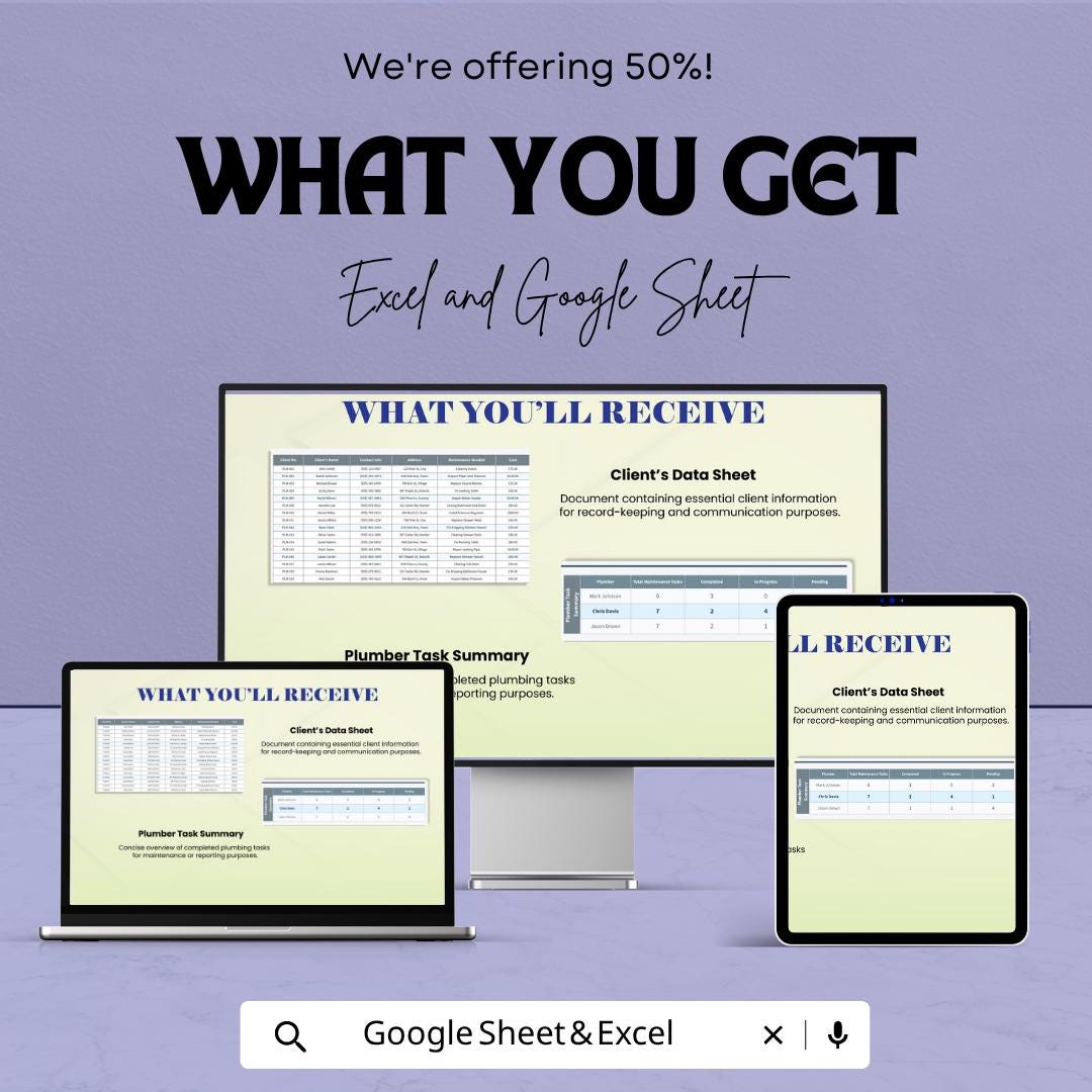 Plumbing Maintenance Log Template | Plumbing Service Tracker | Maintenance Spreadsheet Template | Excel & Google Sheets | Repair Log Sheet |