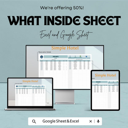 Simple Hotel Management Template | Hotel Reservation Log | Google Sheets & Excel | Room Booking Tracker | Guest Check-In Sheet