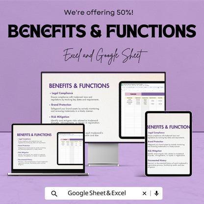 Marketing Trademark Registration Tracker Template | Trademark Tracking Sheet | Brand Protection Tool | Excel & Google Sheets