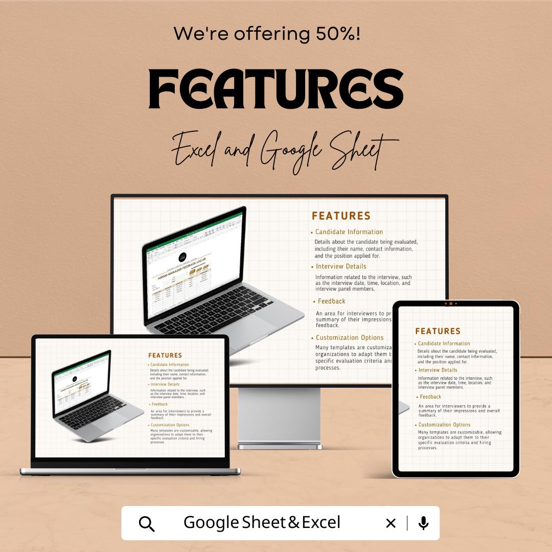 Hiring Manager Feedback Log HR Template, Interview Feedback Tracker, Recruitment Evaluation Sheet, Hiring Process Tracker